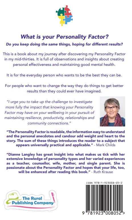 The back cover of Dianne Langley's The Personality Factor.